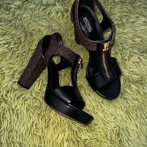 Michael Kors Black and Brown Heels with Gold Zipper